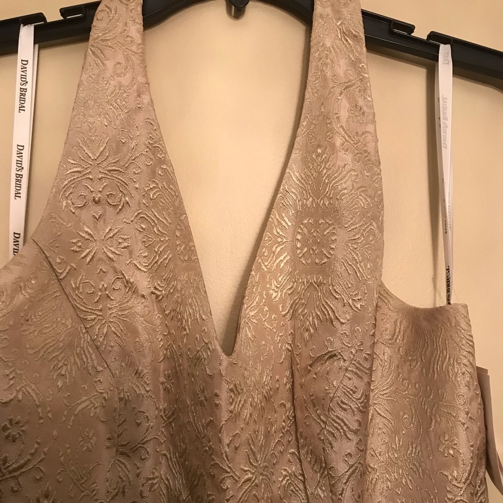 DAVID’S BRIDAL Gold Tone Halter Dress - Picture 2 of 7